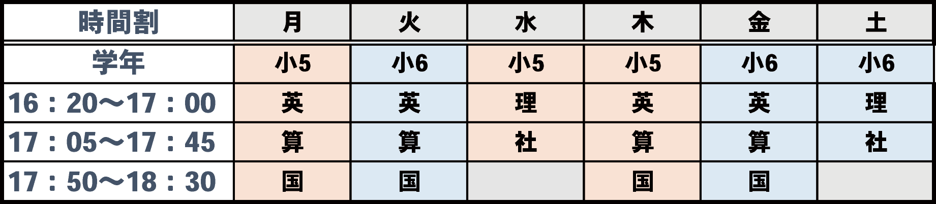 小学5年生時間割